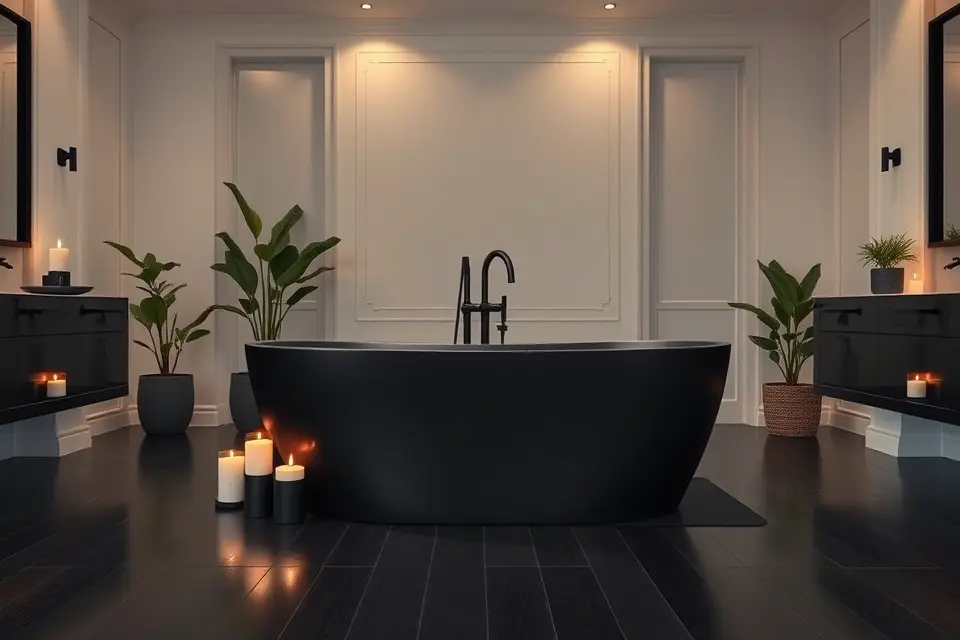 Idea 8: Dramatic Black Freestanding Tub