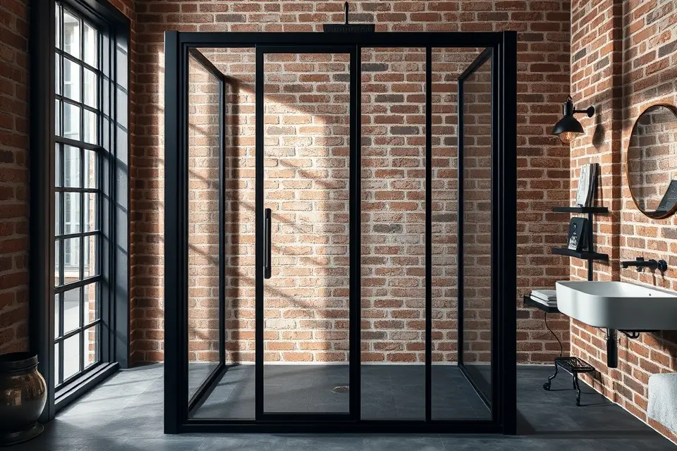 Idea 9: Industrial Black Frame Shower Enclosure