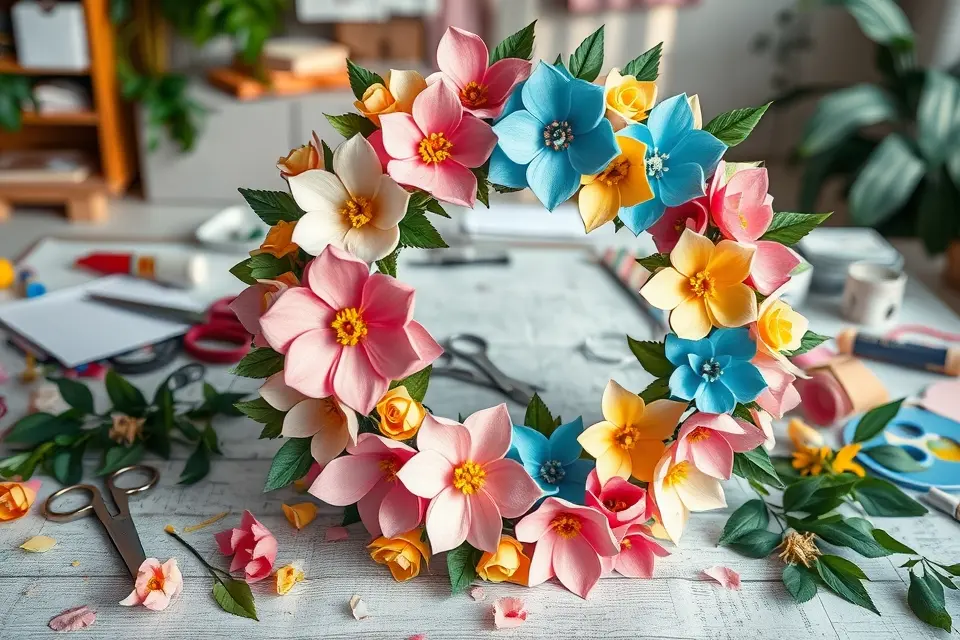12. Colorful Paper Flower Wreath