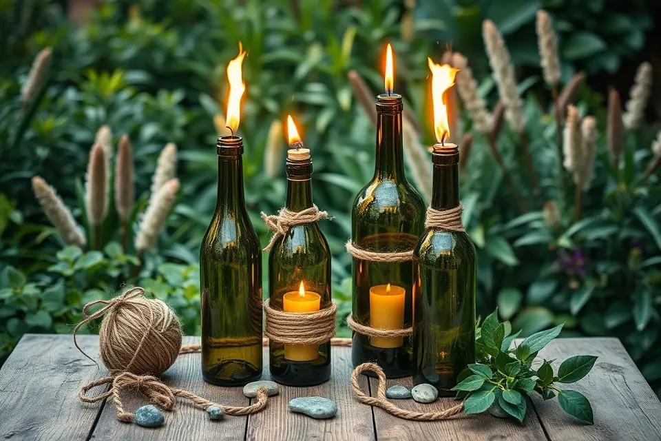 2. Rustic Wine Bottle Torches