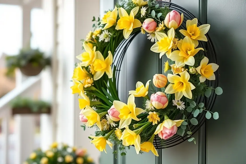 5. Cheerful Tulip & Daffodil Wreath