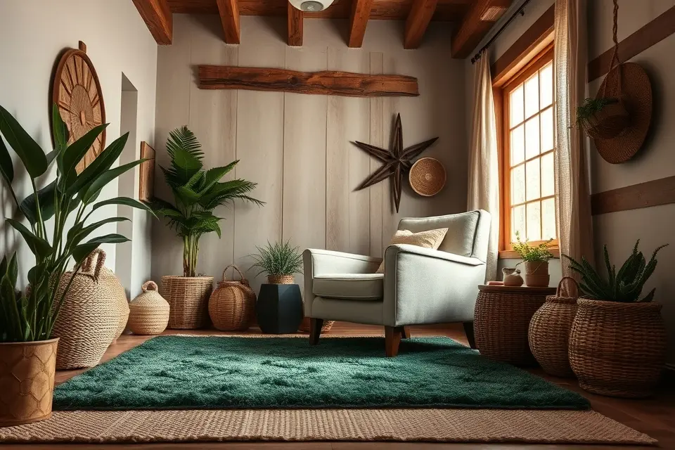 7. Deep Forest Green & Natural Linen