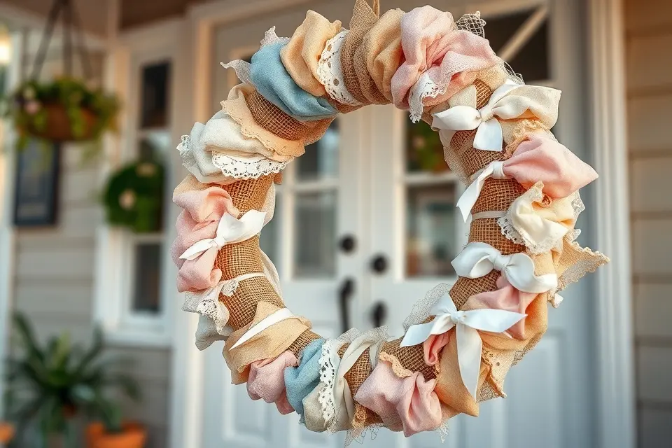8. Pastel Fabric Scrap Wreath