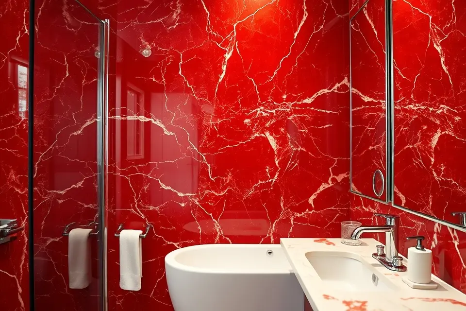 Idea 1: Full Red Marble Statement Walls