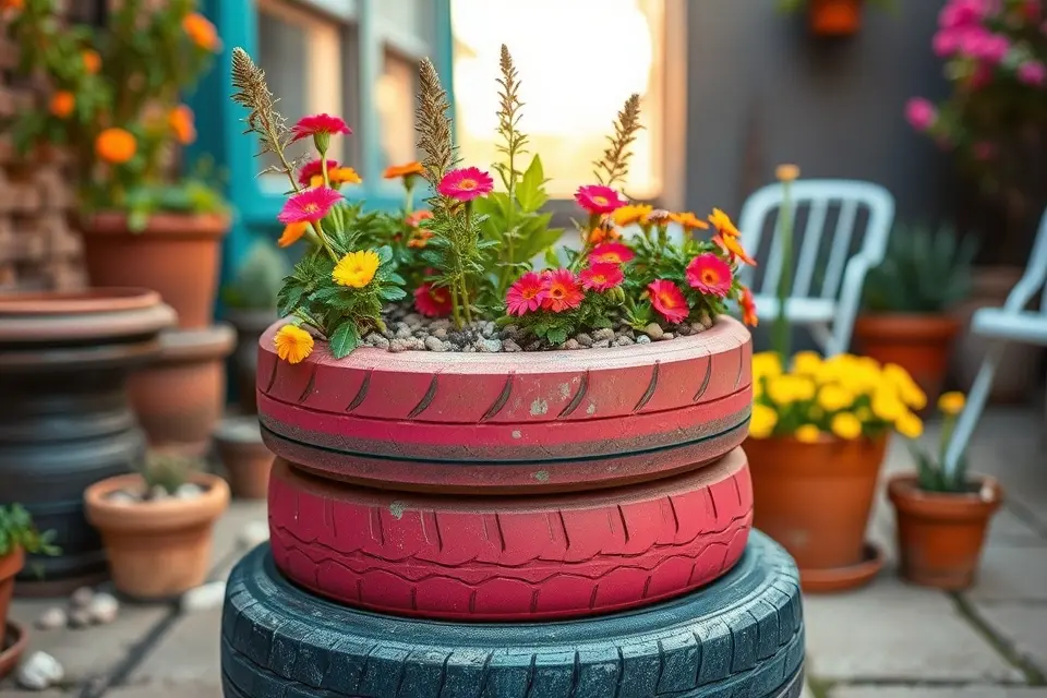 Idea 1: Upcycled Tire Planters