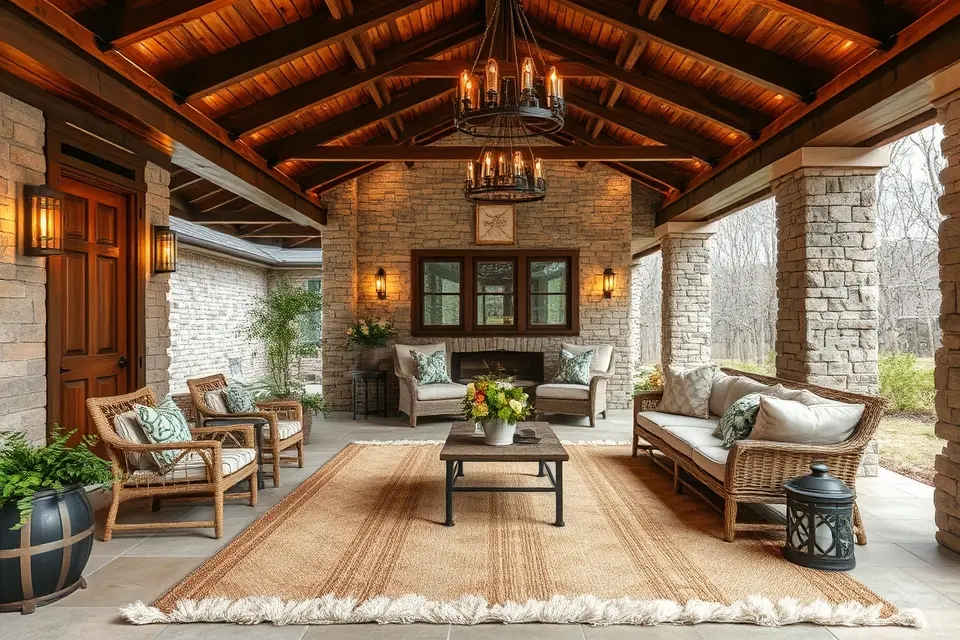 Idea 10: Rustic Chic Farmhouse Porch with Modern Touches