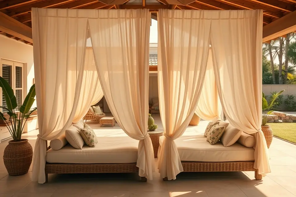 Idea 11: Covered Cabana with Daybeds and Sheer Curtains