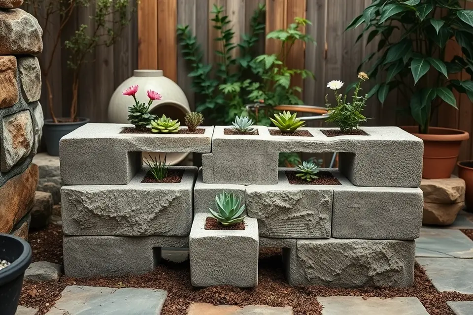Idea 13: Cinder Block Bench and Planter