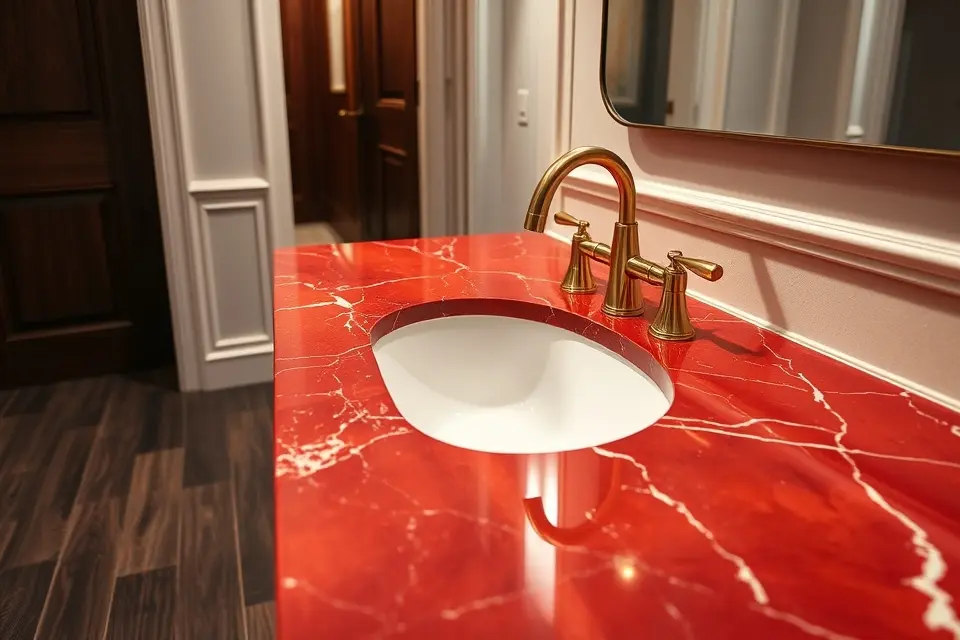 Idea 2: Elegant Red Marble Vanity Tops