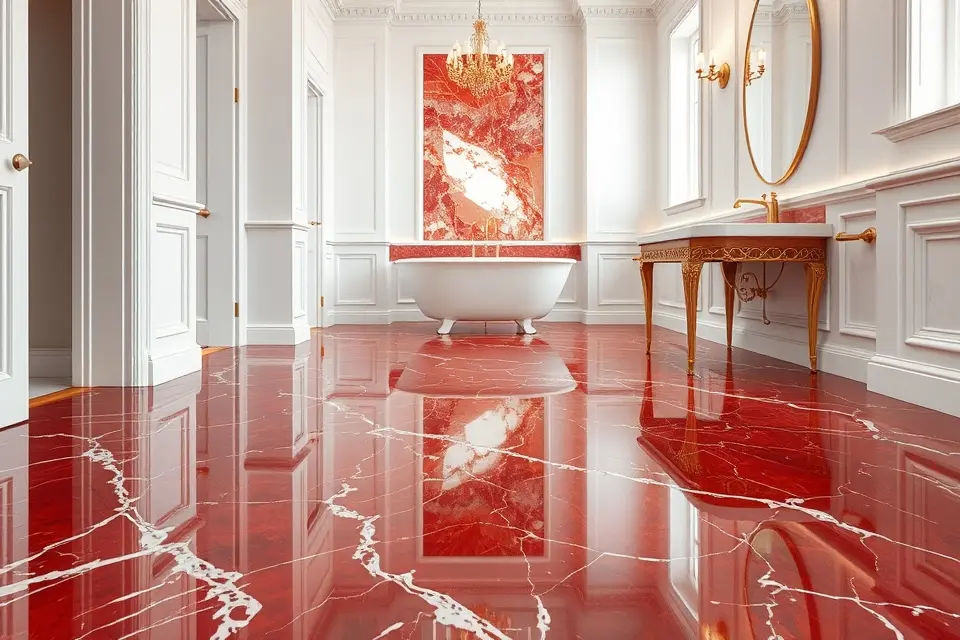 Idea 3: Luxurious Red Marble Flooring
