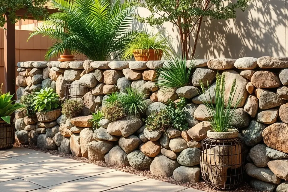 Idea 4: Gabion Walls with Integrated Planters