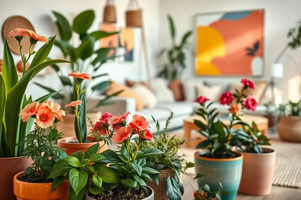 Idea 7: Biophilic Design with Colorful Plants