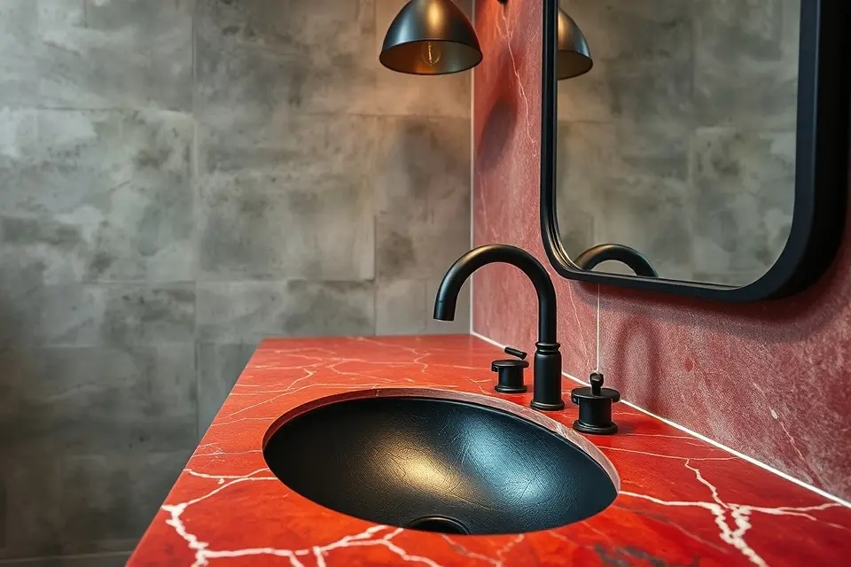 Idea 8: Industrial Chic with Red Marble