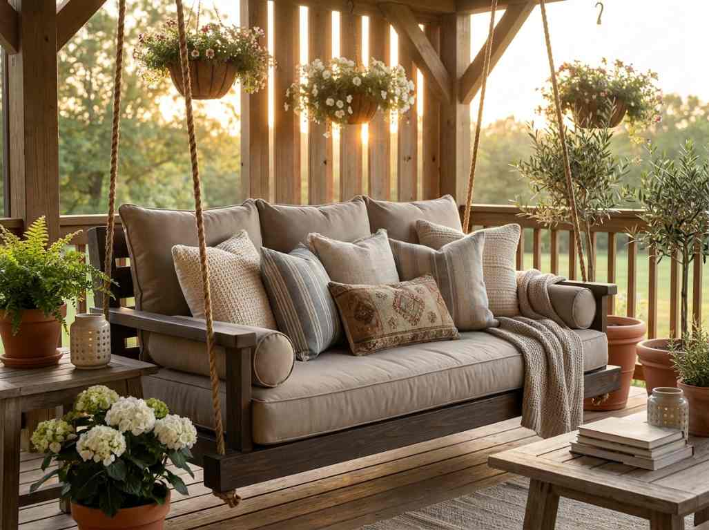 13. Swings with Plush Cushions & Pillows