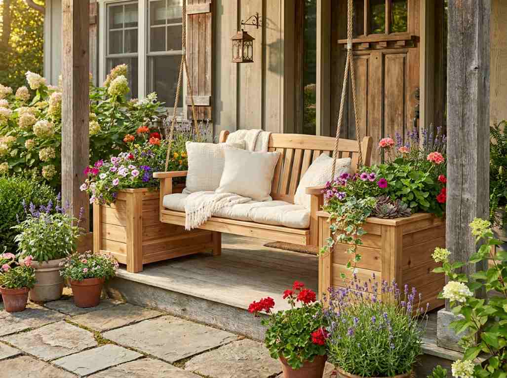 15. Swing with Integrated Planter Boxes