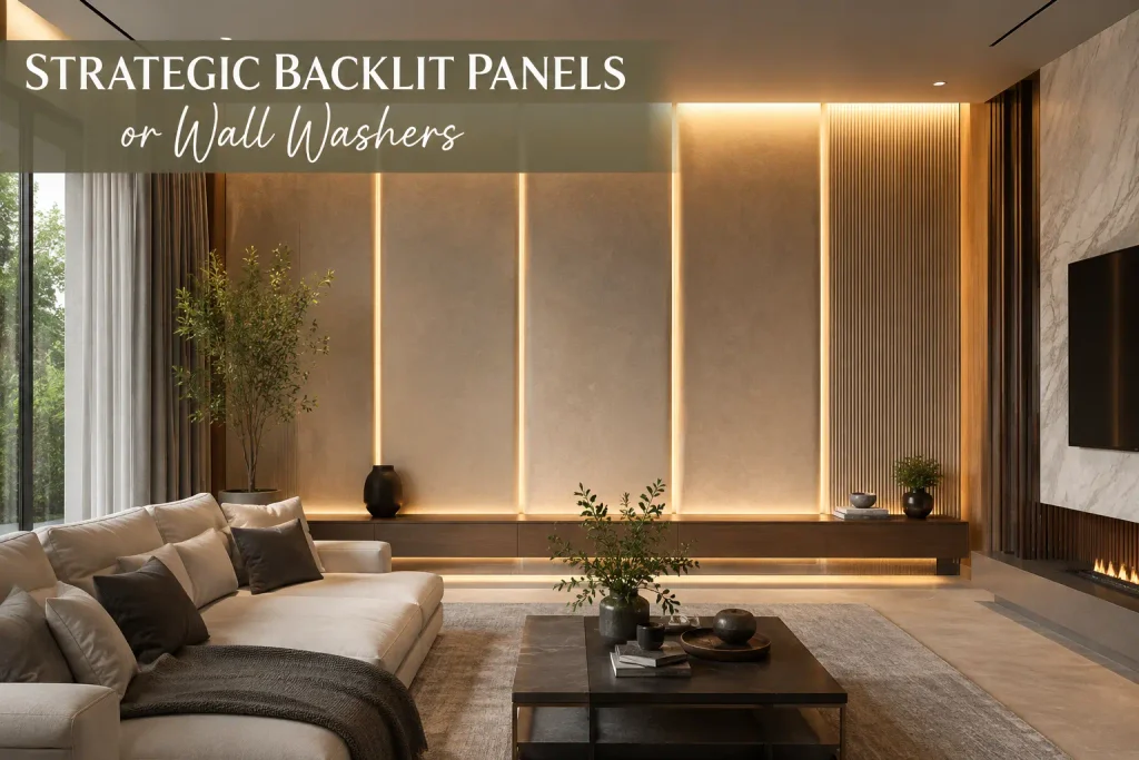 Strategic Backlit Panels or Wall Washers