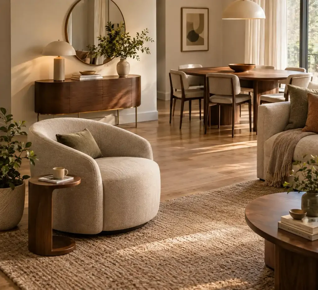 Warm Scandinavian Living and Dining Retreat Idea