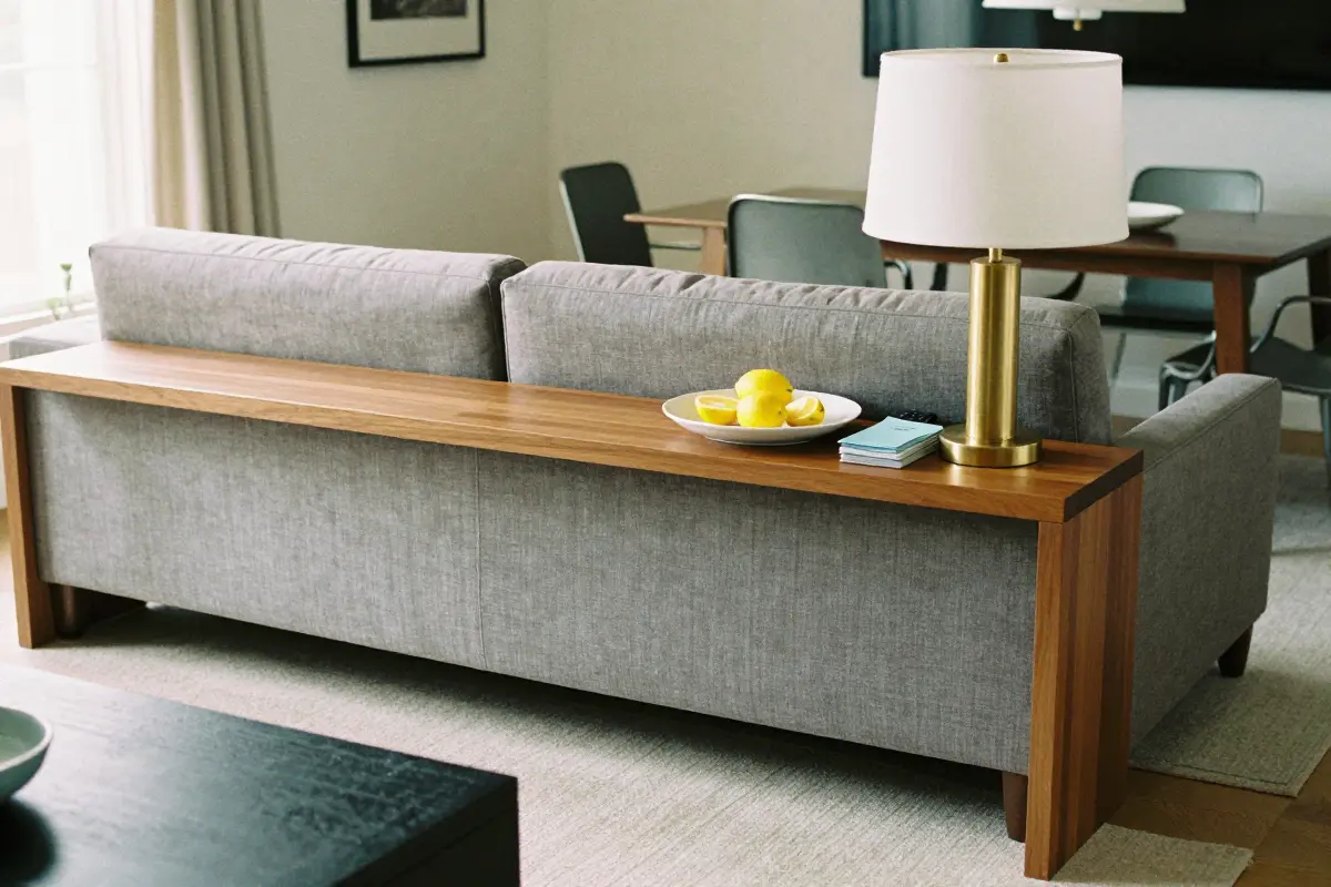 2. Back-to-Back Sofa and Slim Console Layout