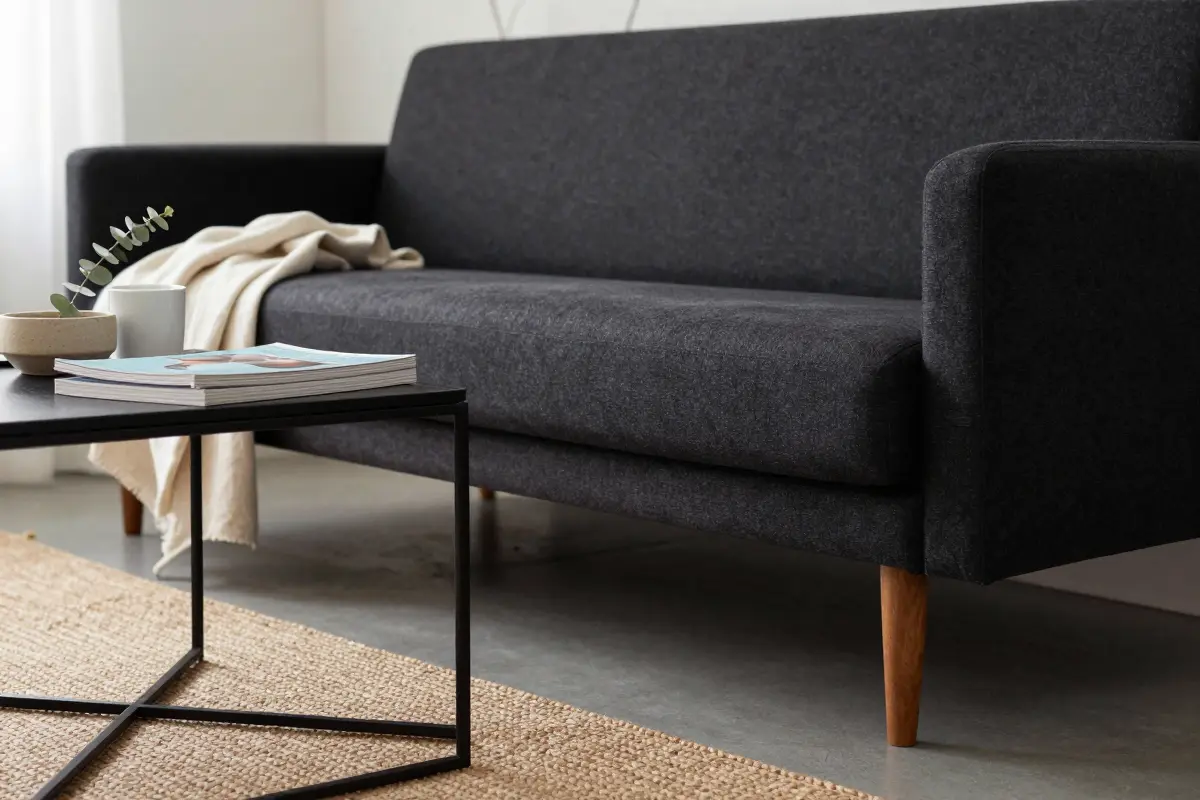 2. Swap Stock Couch Legs for Solid Wood or Tapered Metal