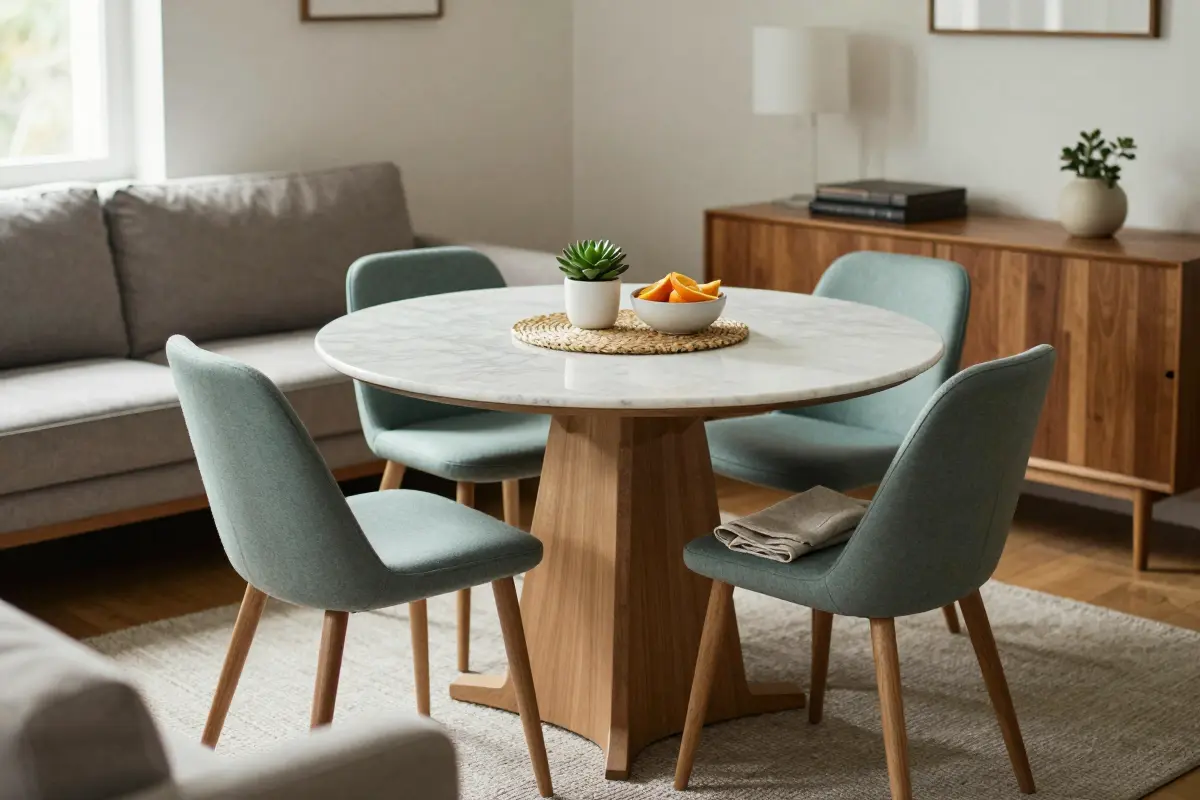 3. The Corner Round-Table Nook for Narrow Rooms