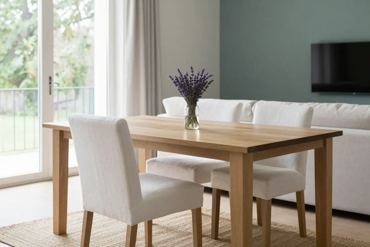 5. Window-Anchored Dining Table with Inward Sofa Orientation