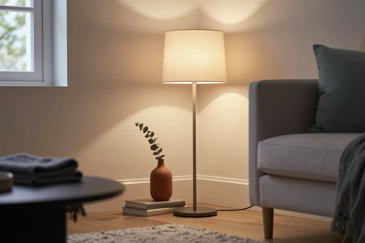 7. Integrate Floor Lamps with Fabric Drum Shades for Layered Lighting