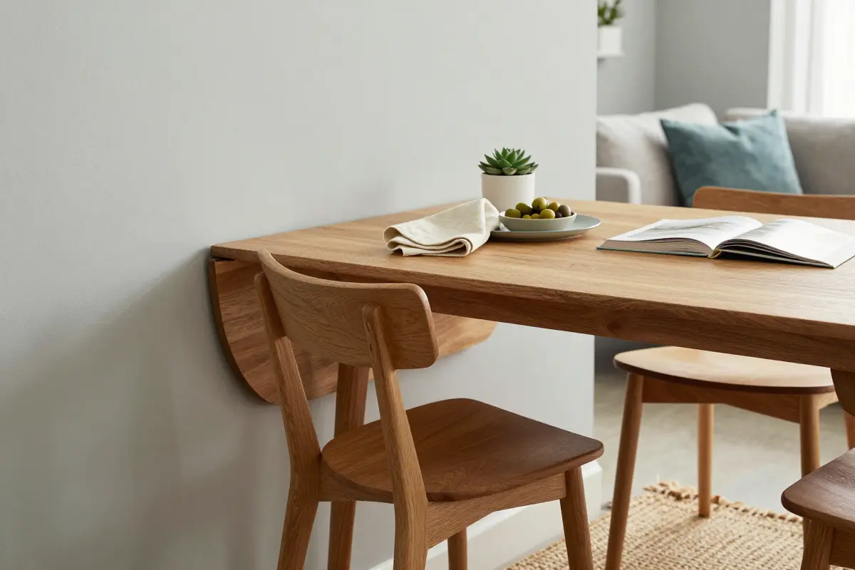 9. Wall-Mounted Drop-Leaf Dining Zone for Tight Square Plans